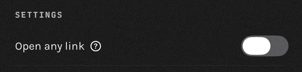 A key's screen in the app, showing the Open any link switch.